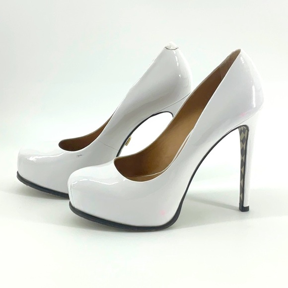 Pour La Victoire Shoes - Pour La Victoire White Platform Pumps with Glossy Finish